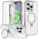 For iPhone 16 Pro Max Frosted Skin Feel MagSafe Holder 360 Full Body Phone Case(Transparent) - 1