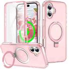 For iPhone 16 Plus Frosted Skin Feel MagSafe Holder 360 Full Body Phone Case(Pink) - 1