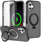 For iPhone 16 Plus Frosted Skin Feel MagSafe Holder 360 Full Body Phone Case(Black) - 1