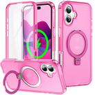 For iPhone 16 Plus Frosted Skin Feel MagSafe Holder 360 Full Body Phone Case(Rose Red) - 1