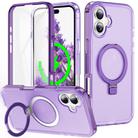 For iPhone 16 Plus Frosted Skin Feel MagSafe Holder 360 Full Body Phone Case(Purple) - 1