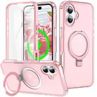 For iPhone 16 Frosted Skin Feel MagSafe Holder 360 Full Body Phone Case(Pink) - 1