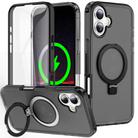 For iPhone 16 Frosted Skin Feel MagSafe Holder 360 Full Body Phone Case(Black) - 1