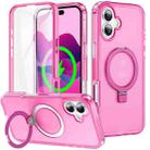 For iPhone 16 Frosted Skin Feel MagSafe Holder 360 Full Body Phone Case(Rose Red) - 1