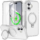 For iPhone 16 Frosted Skin Feel MagSafe Holder 360 Full Body Phone Case(Transparent) - 1