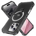 For iPhone 16 Pro Max Frosted Wave MagSafe Holder Phone Case(Black) - 1