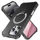 For iPhone 16 Pro Max Solid Color Wave MagSafe Holder Phone Case(Black) - 1