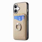 For iPhone 16 Carbon Fiber Card Wallet Ring Phone Case(Khaki) - 2