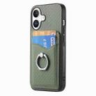 For iPhone 16 Carbon Fiber Card Wallet Ring Phone Case(Green) - 2