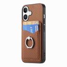 For iPhone 16 Carbon Fiber Card Wallet Ring Phone Case(Brown) - 2