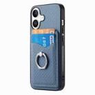 For iPhone 16 Plus Carbon Fiber Card Wallet Ring Phone Case(Blue) - 2