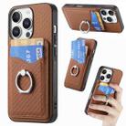 For iPhone 16 Pro Carbon Fiber Card Wallet Ring Phone Case(Brown) - 1