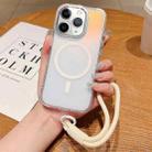 For iPhone 11 Pro Max Bright Shadow  Magsafe Discoloration Phone Case with Wrist Strap(White) - 1