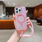 For iPhone 12 Pro Bright Shadow  Magsafe Discoloration Phone Case with Wrist Strap(Pink) - 1