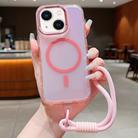 For iPhone 13 Bright Shadow  Magsafe Discoloration Phone Case with Wrist Strap(Pink) - 1