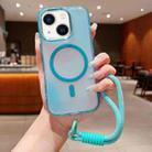 For iPhone 13 Bright Shadow  Magsafe Discoloration Phone Case with Wrist Strap(Blue) - 1