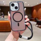 For iPhone 15 Bright Shadow  Magsafe Discoloration Phone Case with Wrist Strap(Black) - 1