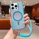 For iPhone 16 Pro Max Bright Shadow  Magsafe Discoloration Phone Case with Wrist Strap(Blue) - 1