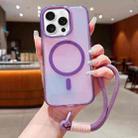 For iPhone 16 Pro Max Bright Shadow  Magsafe Discoloration Phone Case with Wrist Strap(Purple) - 1