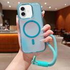 For iPhone 16 Plus Bright Shadow  Magsafe Discoloration Phone Case with Wrist Strap(Blue) - 1