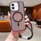 For iPhone 16 Plus Bright Shadow  Magsafe Discoloration Phone Case with Wrist Strap(Black) - 1