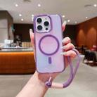 For iPhone 17 Pro Max Bright Shadow  Magsafe Discoloration Phone Case with Wrist Strap(Purple) - 1