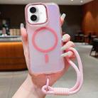 For iPhone 17 Bright Shadow  Magsafe Discoloration Phone Case with Wrist Strap(Pink) - 1