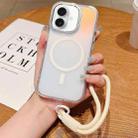 For iPhone 17 Bright Shadow  Magsafe Discoloration Phone Case with Wrist Strap(White) - 1