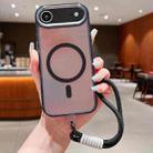 For iPhone 17 Air Bright Shadow  Magsafe Discoloration Phone Case with Wrist Strap(Black) - 1