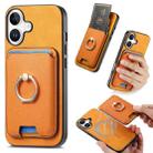For iPhone 16 Retro Cross Leather Card Bag MagSafe Phone Case(Yellow) - 1