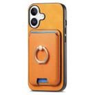 For iPhone 16 Retro Cross Leather Card Bag MagSafe Phone Case(Yellow) - 2
