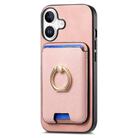 For iPhone 16 Retro Cross Leather Card Bag MagSafe Phone Case(Pink) - 2