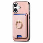 For iPhone 16 Plus Retro Cross Leather Card Bag MagSafe Phone Case(Pink) - 2