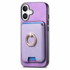 For iPhone 16 Plus Retro Cross Leather Card Bag MagSafe Phone Case(Purple) - 2