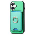 For iPhone 16 Plus Retro Cross Leather Card Bag MagSafe Phone Case(Green) - 2