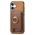 For iPhone 16 Plus Retro Cross Leather Card Bag MagSafe Phone Case(Brown) - 2