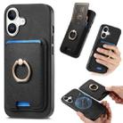 For iPhone 16 Plus Retro Cross Leather Card Bag MagSafe Phone Case(Black) - 1