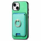 For iPhone 15 Retro Cross Leather Card Bag MagSafe Phone Case(Green) - 2