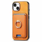 For iPhone 15 Plus Retro Cross Leather Card Bag MagSafe Phone Case(Yellow) - 2