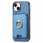 For iPhone 15 Plus Retro Cross Leather Card Bag MagSafe Phone Case(Blue) - 2