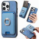 For iPhone 15 Pro Retro Cross Leather Card Bag MagSafe Phone Case(Blue) - 1