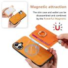 For iPhone 16 Retro Magsafe Cross Leather Ring Holder Card Bag Phone Case(Yellow) - 3