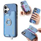 For iPhone 16 Retro Magsafe Cross Leather Ring Holder Card Bag Phone Case(Blue) - 1