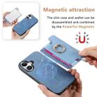 For iPhone 16 Retro Magsafe Cross Leather Ring Holder Card Bag Phone Case(Blue) - 3