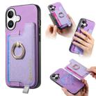 For iPhone 16 Retro Magsafe Cross Leather Ring Holder Card Bag Phone Case(Purple) - 1