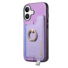 For iPhone 16 Retro Magsafe Cross Leather Ring Holder Card Bag Phone Case(Purple) - 2