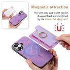 For iPhone 16 Retro Magsafe Cross Leather Ring Holder Card Bag Phone Case(Purple) - 3