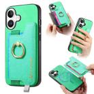 For iPhone 16 Retro Magsafe Cross Leather Ring Holder Card Bag Phone Case(Green) - 1