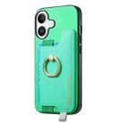 For iPhone 16 Retro Magsafe Cross Leather Ring Holder Card Bag Phone Case(Green) - 2