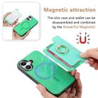 For iPhone 16 Retro Magsafe Cross Leather Ring Holder Card Bag Phone Case(Green) - 3